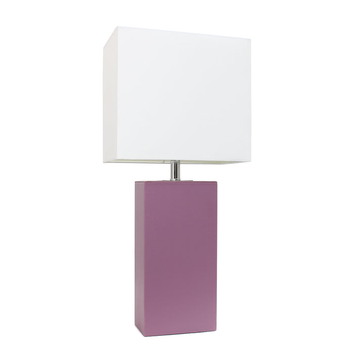 Elegant Designs Modern Leather Table Lamp with White Fabric Shade - Purple