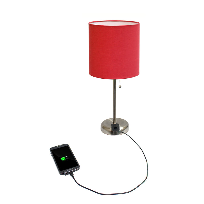 Limelights Stick Lamp with Charging Outlet And Fabric Shade Table Lamp