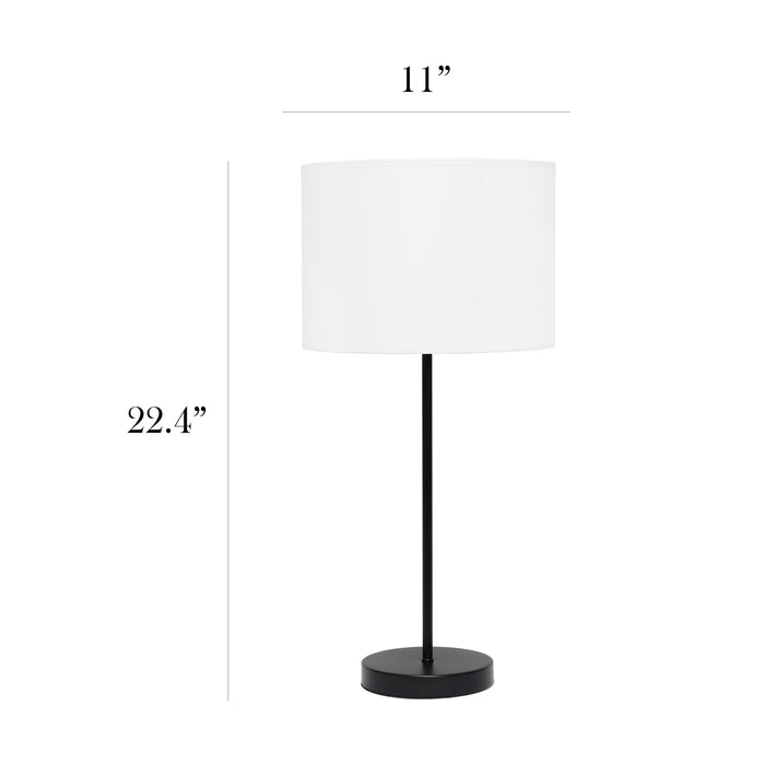 Simple Designs Black Stick Lamp with Fabric Shade, White Table Lamp