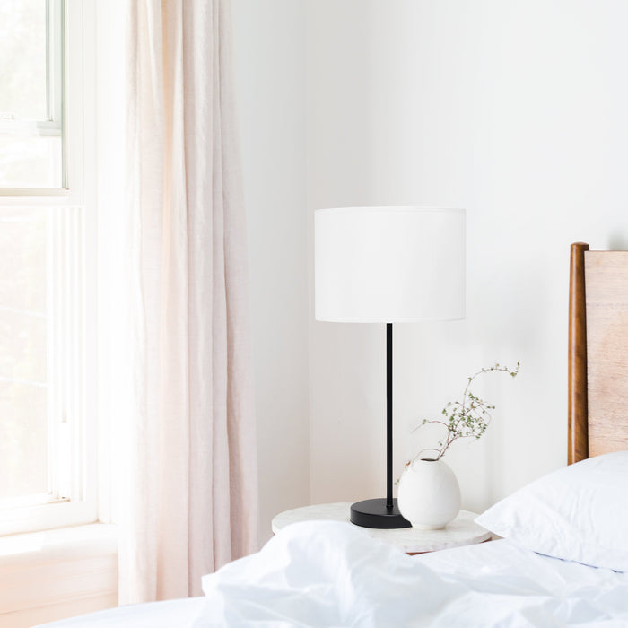 Simple Designs Black Stick Lamp with Fabric Shade, White Table Lamp