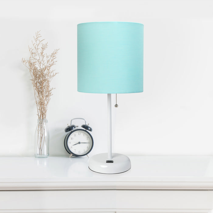 Limelights White Stick Lamp with Usb Charging Port And Fabric Shade, Aqua  Table Lamp