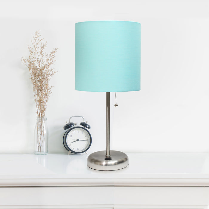 Limelights Stick Lamp with Usb Charging Port And Fabric Shade, Aqua  Table Lamp