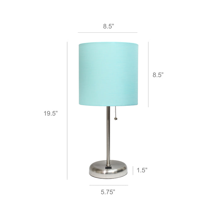 Limelights Stick Lamp with Usb Charging Port And Fabric Shade, Aqua  Table Lamp