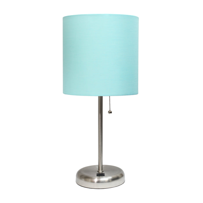 Limelights Stick Lamp with Usb Charging Port And Fabric Shade, Aqua  Table Lamp