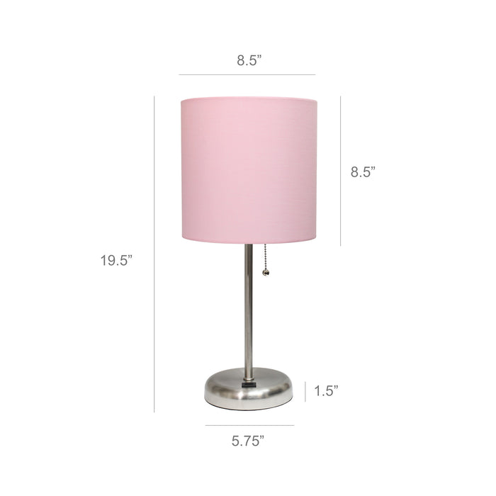Limelights Stick Lamp with Usb Charging Port And Fabric Shade, Light Pink Table Lamp