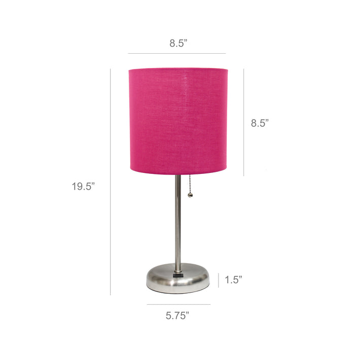 Limelights Stick Lamp with Usb Charging Port And Fabric Shade, Pink Table Lamp