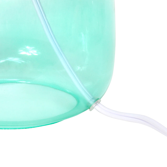Simple Designs  Glass Table Lamp with Fabric Shade, Aqua with White Shade