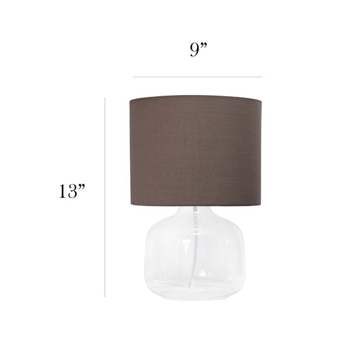 Simple Designs  Glass Table Lamp with Fabric Shade, Clear with Gray Shade