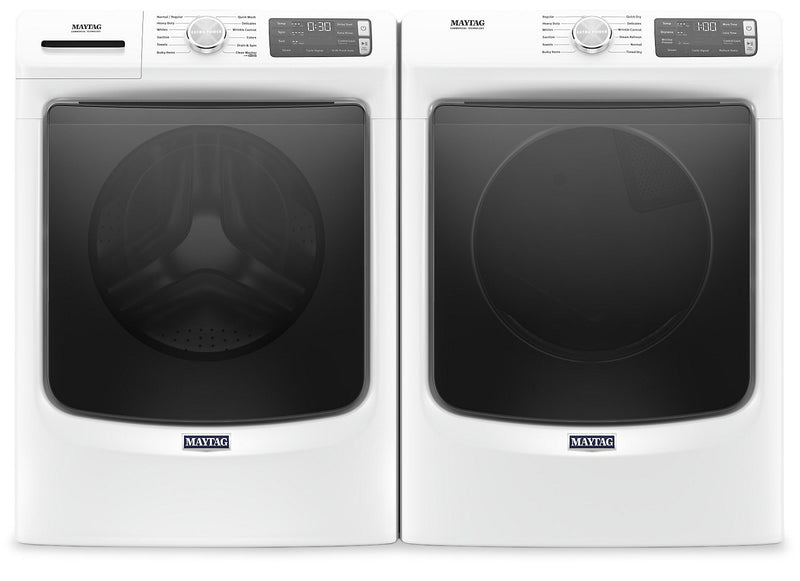 Maytag Front-Load 5.5 Cu. Ft. Washer with Extra Power and 7.3 Cu. Ft. Electric Steam Dryer – White - Laundry Set in Grey