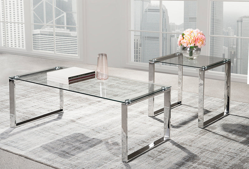 Metro 47\" Modern Glass Top Coffee Table - Silver with Metal Legs