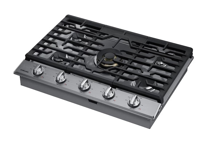 Samsung 30\" 5-Burner Smart Gas Cooktop with 22K BTU Dual Power Burner + Griddle & Wok Grate - Stainless Steel - NA30N7755TS/AA