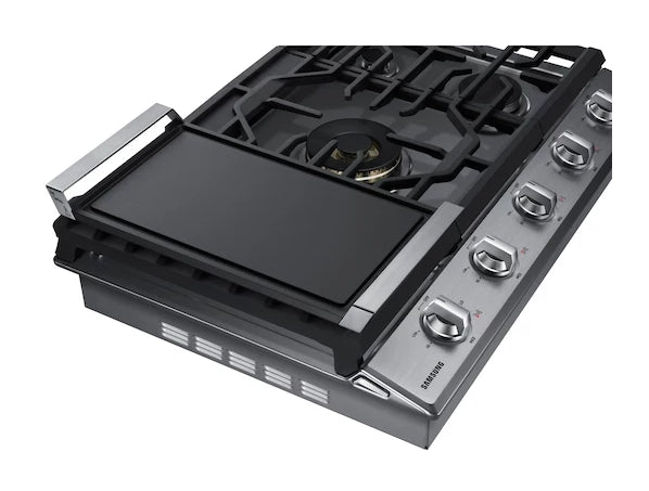 Samsung 30\" 5-Burner Smart Gas Cooktop with 22K BTU Dual Power Burner + Griddle & Wok Grate - Stainless Steel - NA30N7755TS/AA