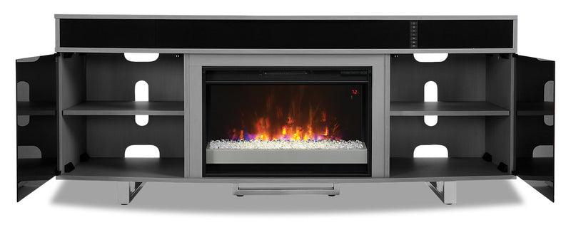 Odesos 72\" Modern Electric Fireplace TV Stand with Storage and Cable Management for TVs up to 80\"- Grey