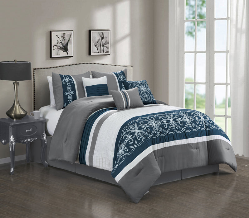 Ohio 7-Piece Queen Comforter Set - Navy and Grey