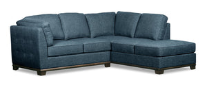 Oakdale 2-Piece Linen-Look Fabric Right-Facing Sectional - Blue