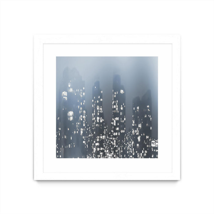 \"Dark City\" Matted and Framed White 30x30 Wall Art
