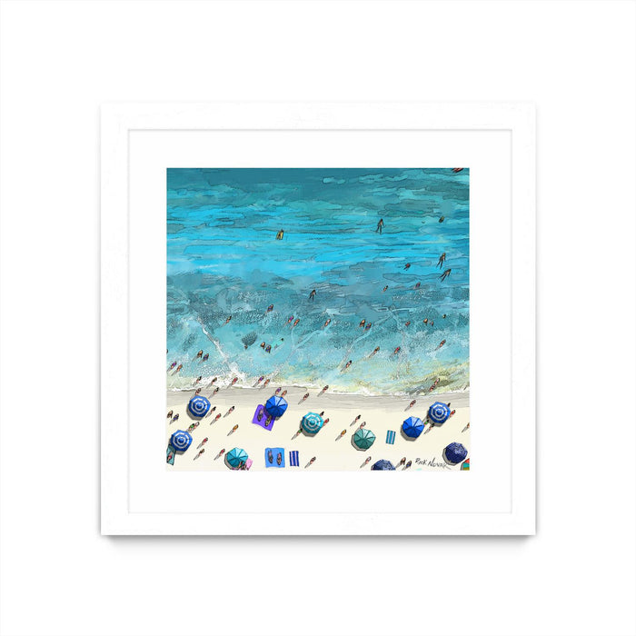 \"Hot Summer Beach\" Matted and Framed White 36x36 Wall Art