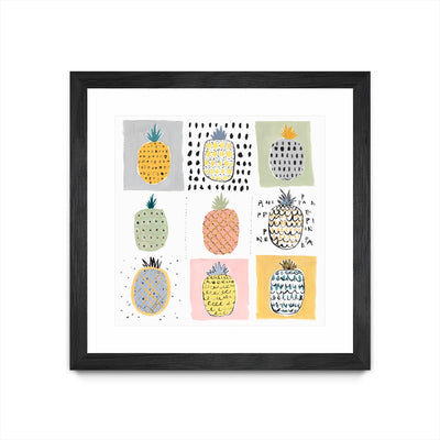 "Nine Pineapples" Matted and Framed Black 30x30 Wall Art