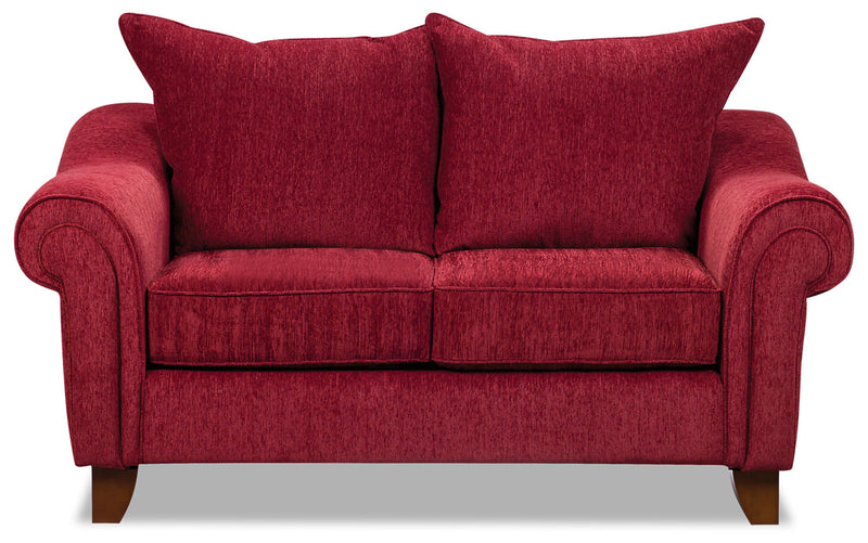 Reese Chenille Loveseat – Red - Contemporary style Loveseat in Red