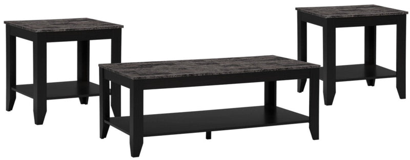 Roma 3-Piece Coffee and Two End Tables Package – Black - Contemporary style Occasional Table Package in Black