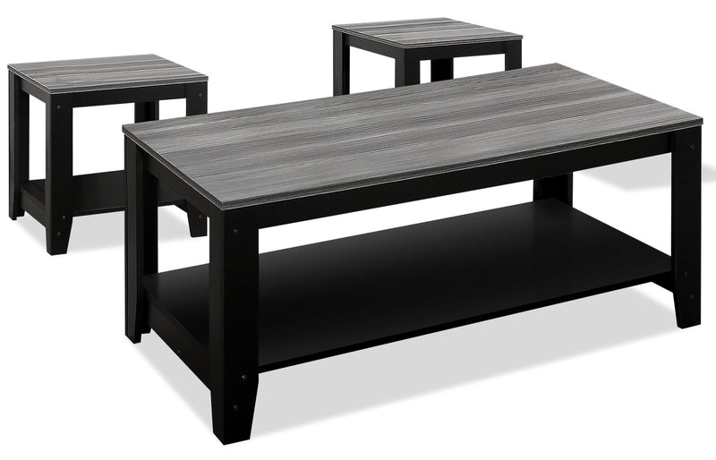 Rory 3-Piece Coffee and Two End Tables Package - Grey and Black