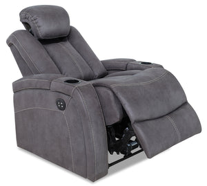 Ross Faux Suede Power Recliner - Pewter