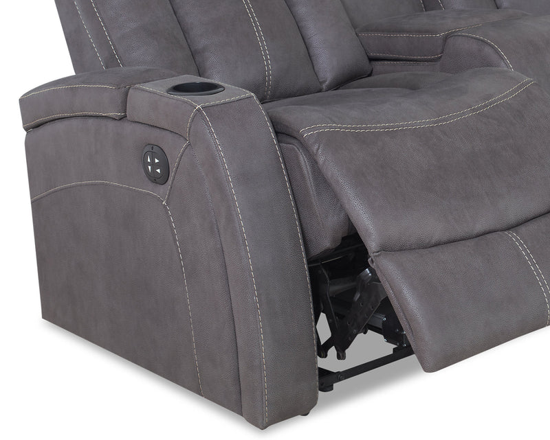 Ross 72.5\" Faux Suede Fabric Power Reclining Loveseat with Power Headrests and Storage Console - Pewter Grey