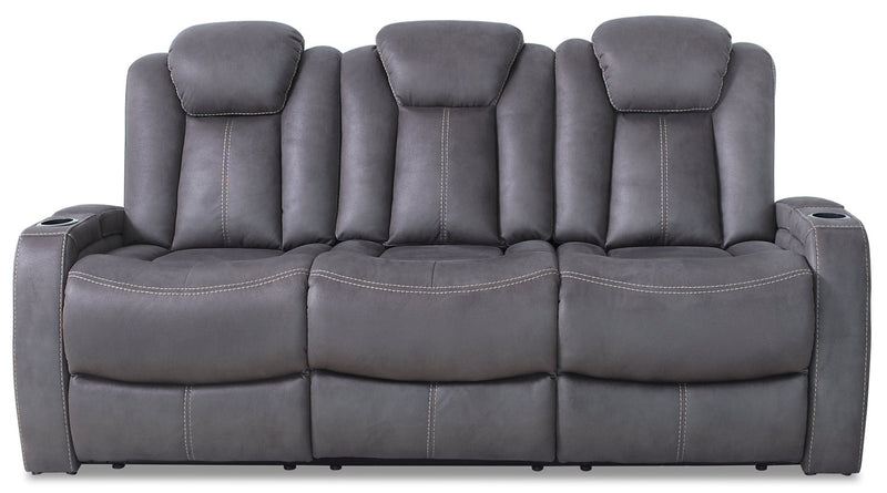 Ross Faux Suede Power Reclining Sofa – Pewter - Contemporary style Sofa in Pewter