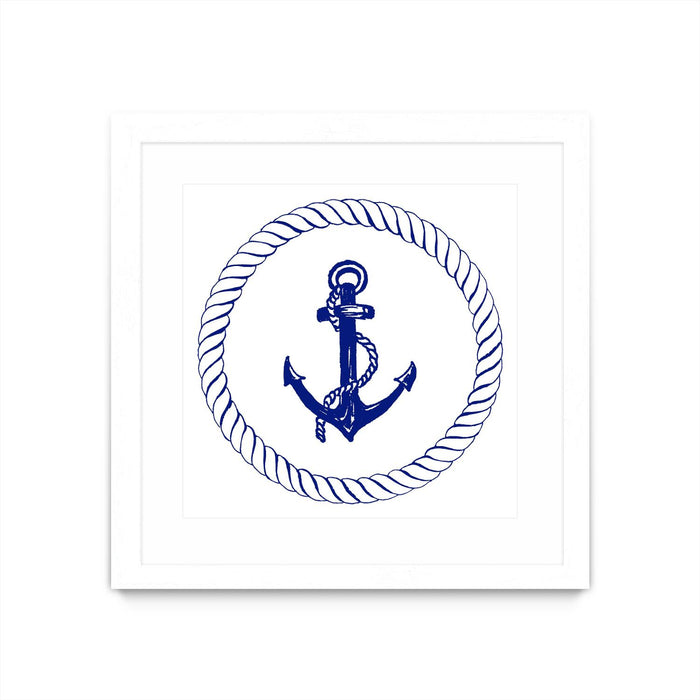 \"Blue Nautical Circle I\" Matted and Framed White 36x36 Wall Art
