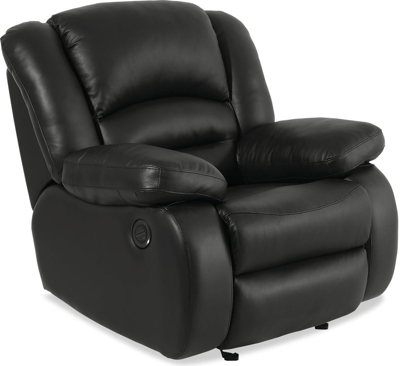 Toreno Genuine Leather Power Recliner - Black - {Contemporary} style Chair in Black {Plywood}, {Solid Woods}