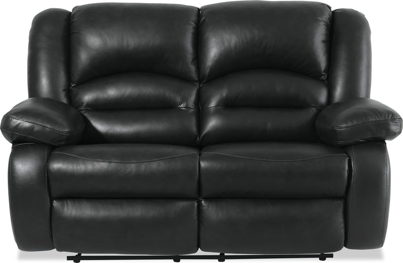 Toreno Genuine Leather Power Reclining Loveseat - Black - {Contemporary} style Loveseat in Black {Plywood}, {Solid Woods}