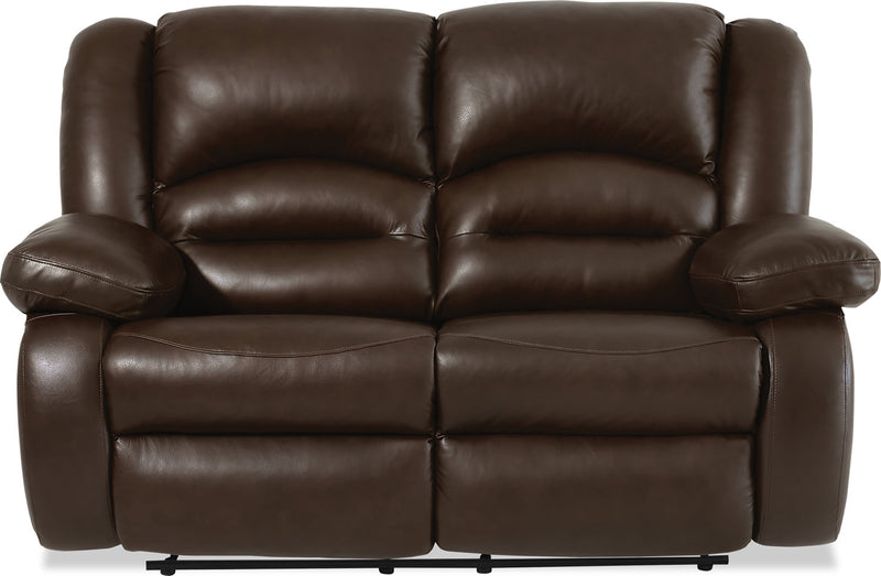Toreno Genuine Leather Reclining Loveseat - Brown - {Contemporary} style Loveseat in Brown {Plywood}, {Solid Woods}