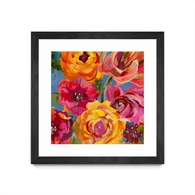 "Spring Bouquet V32" Matted and Framed Black 30x30 Wall Art