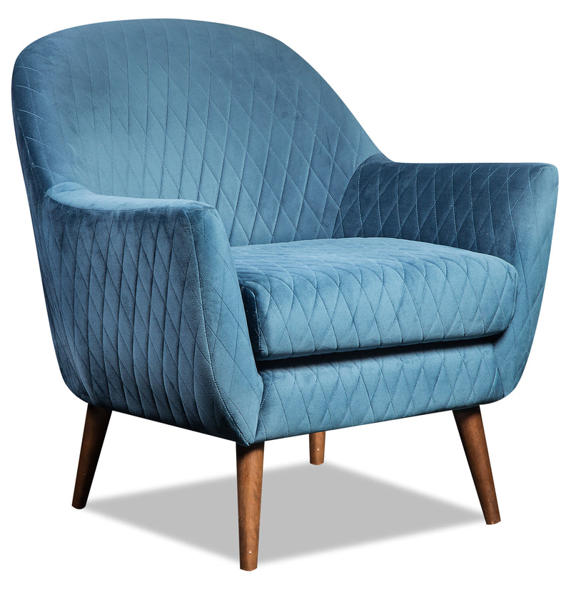 Venice Velvet Accent Chair - Blue - {Glam}, {Modern} style Accent Chair in Blue {Plywood}, {Solid Woods}