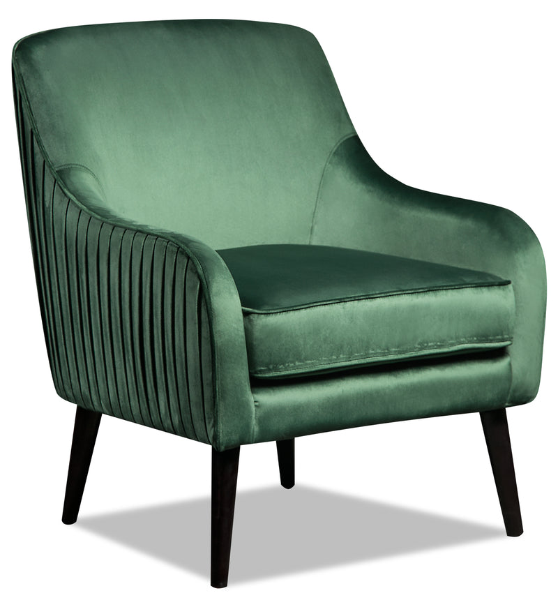 Zelda Velvet Accent Chair - Green - {Retro}, {Modern} style Accent Chair in Green {Plywood}, {Solid Woods}