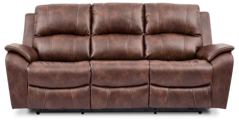 Kory Leather-Look Fabric Reclining Sofa – Pecan