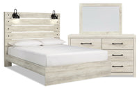 Abby 5pc Bedroom Set with Panel Bed, Dresser & Mirror, LED, USB, White - King Size