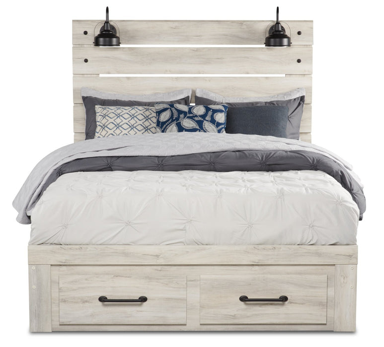Abby 5pc Bedroom Set with Storage Bed, Dresser & Mirror, LED, USB, White - Queen Size