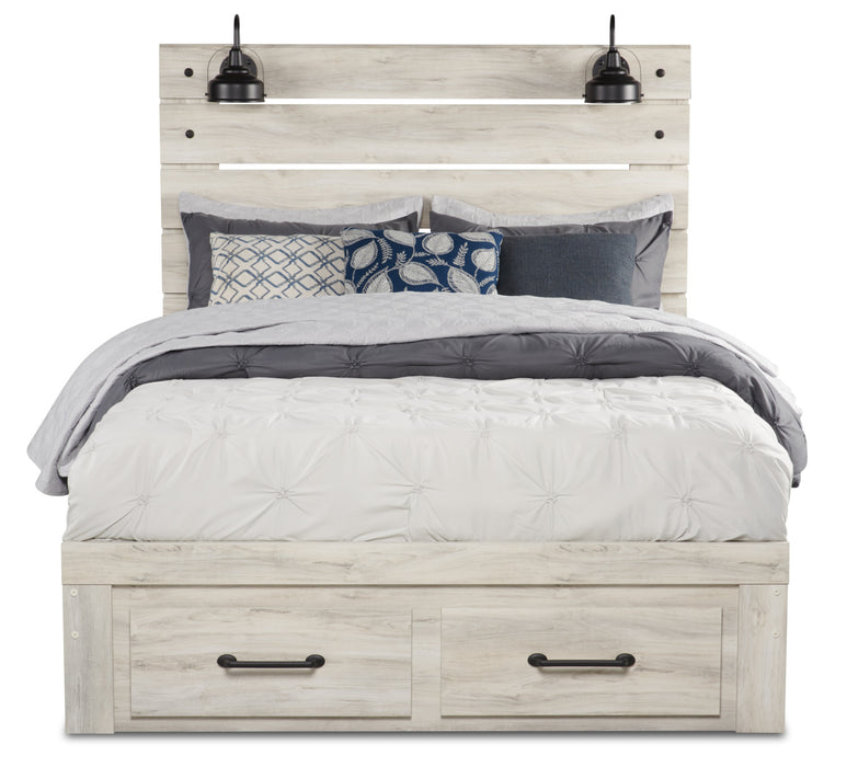 Abby Storage Bed with LED Light & USB Ports, White - Queen Size