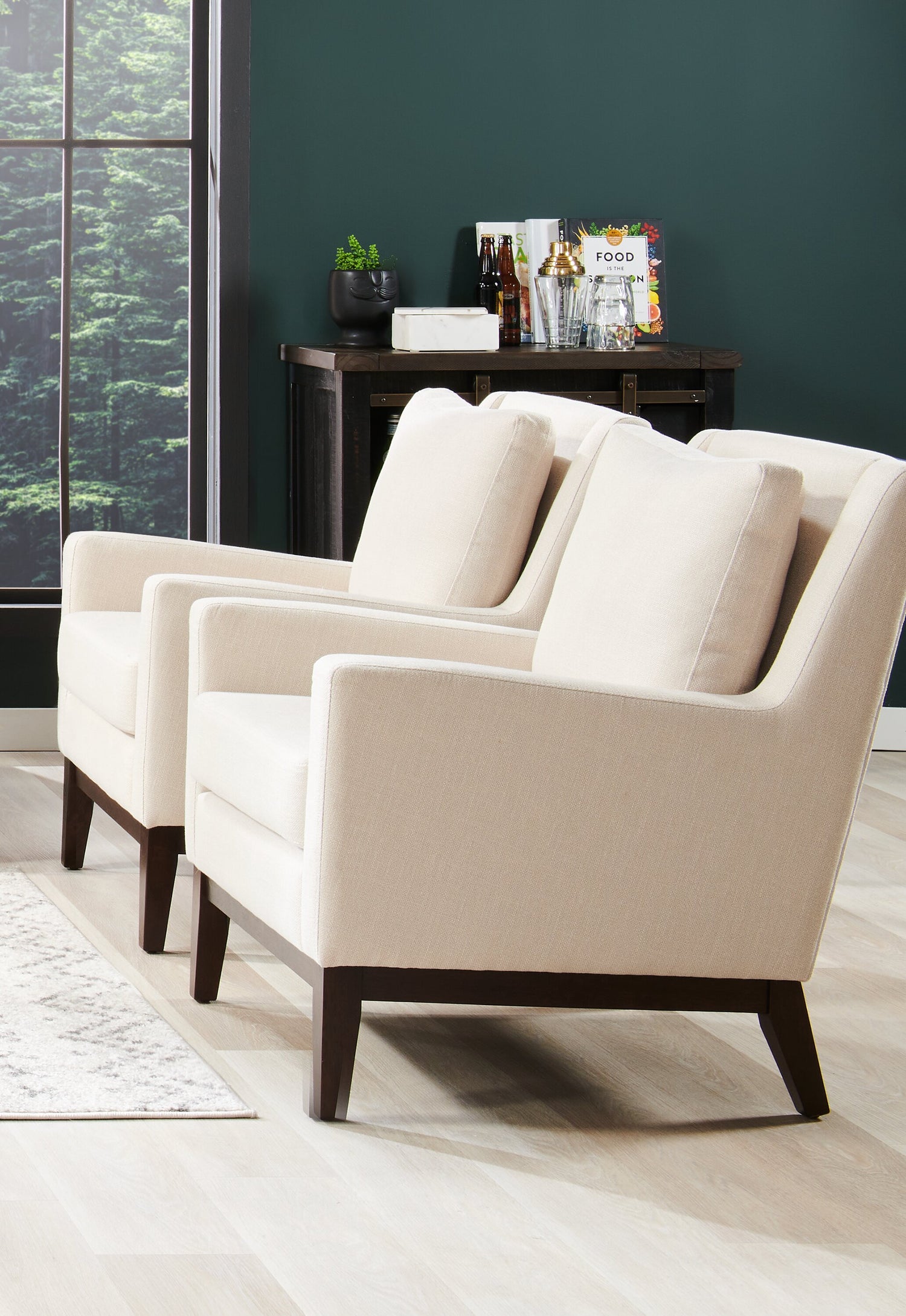 Adel Linen-Look Fabric Accent Chair with Wood Base Beige