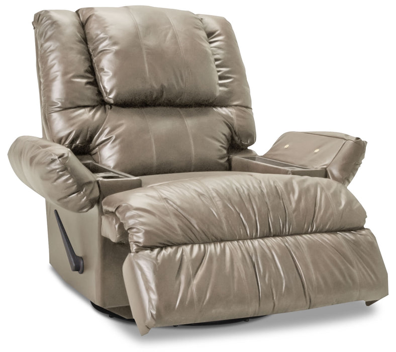 Recliner 5598 Bonded Leather Swivel Rocker with Storage Arms - Putty