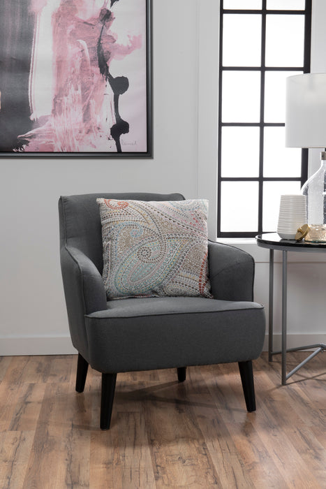 Aimy 28\" Linen Look Fabric Accent Chair with Cylindrical Wood Legs - Dark Grey