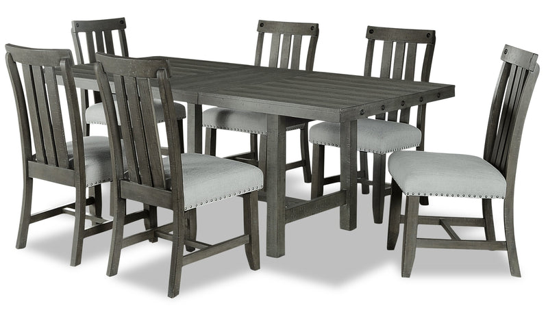 Alto 7pc Dining Set with Table & 6 Chairs, 65-83\"W Extension, Trestle Base - Grey