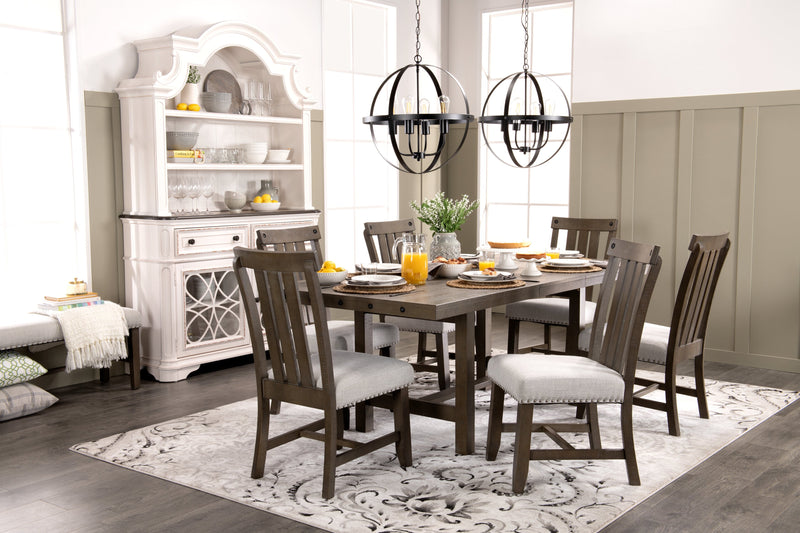 Alto 7pc Dining Set with Table & 6 Chairs, 65-83\"W Extension, Trestle Base - Grey