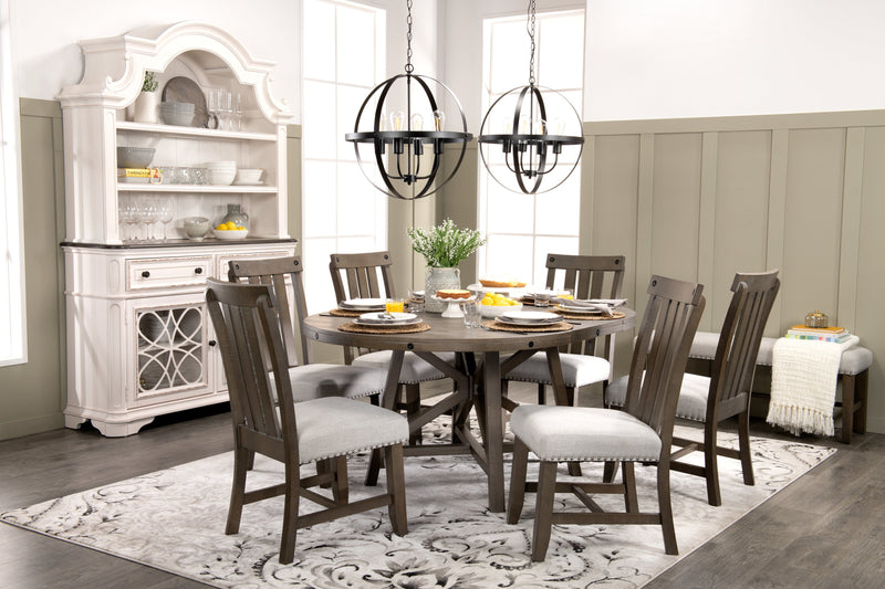 Alto Round 7pc Dining Set with Table & 6 Chairs, 48-66\"W Extension, Trestle Base - Grey
