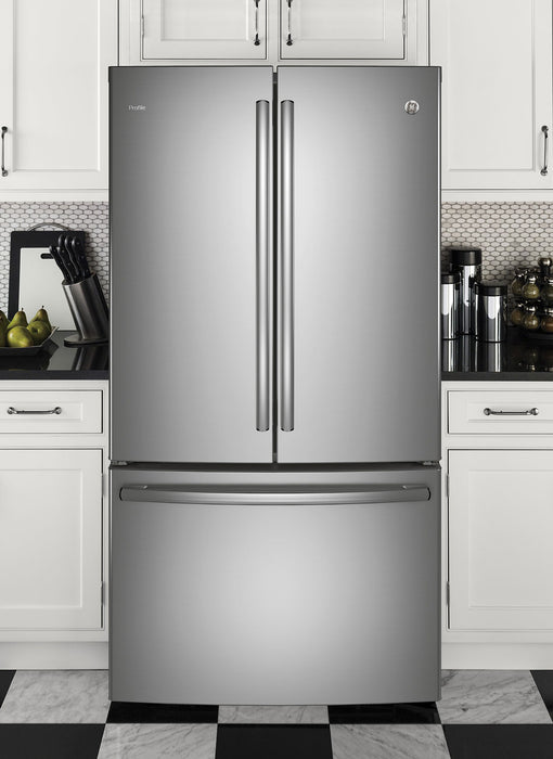 GE 23.1 Cu. Ft. French-Door Refrigerator with Internal Water Dispenser – PWE23KSKSS