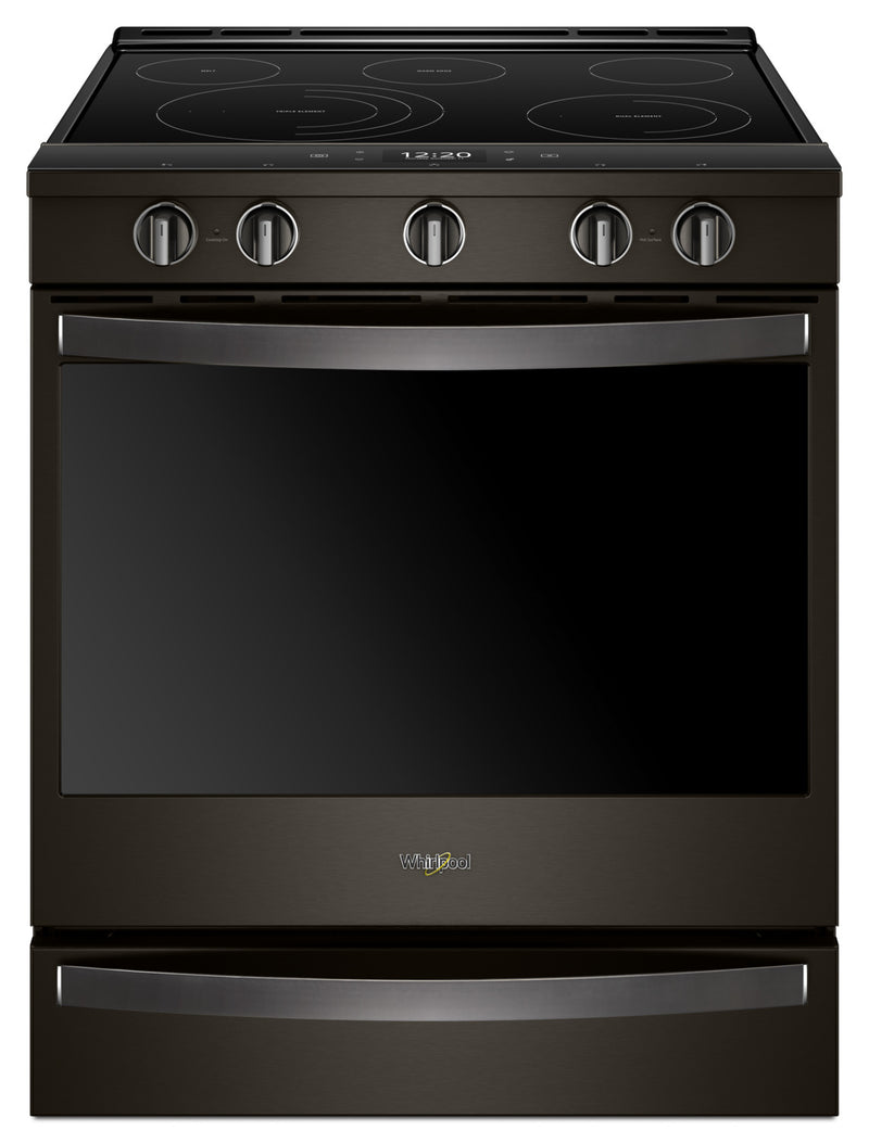 Whirlpool 6.4 Cu. Ft. Smart Slide-in Electric Range with Frozen Bake™ Technology - YWEE750H0HV - Electric Range in Black Stainless Steel