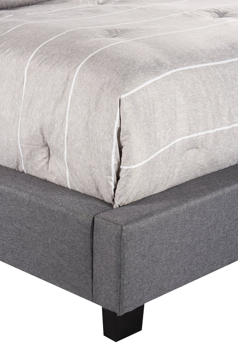 Asha Upholstered Platform Bed in Grey Fabric, Tufted - King Size