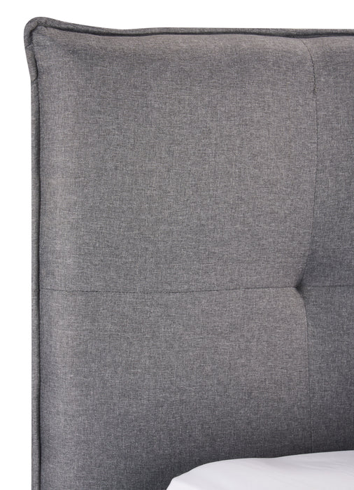 Asha Upholstered Platform Bed in Grey Fabric, Tufted - King Size
