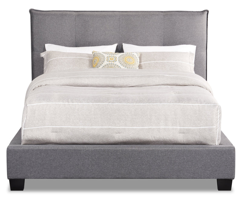 Asha Upholstered Platform Bed in Grey Fabric, Tufted - King Size